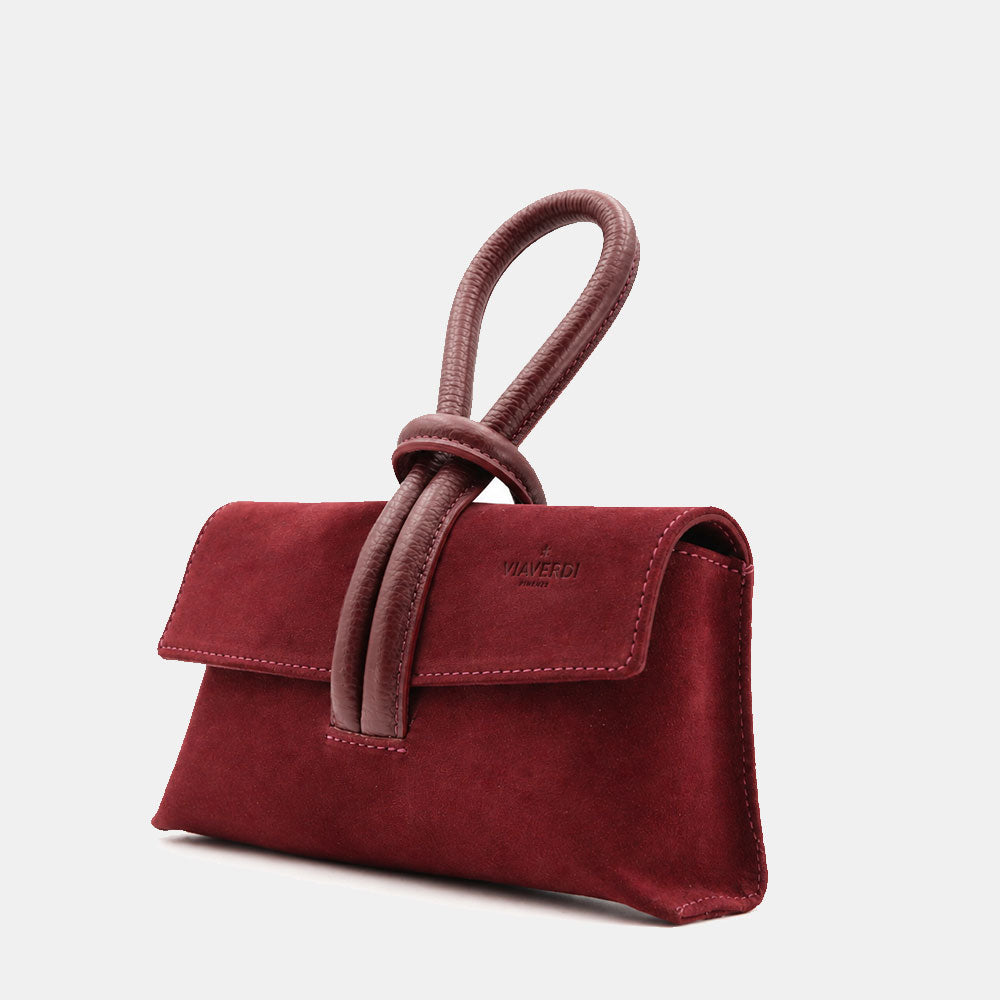Borsa Clutch a Mano con Tracolla VIAVERDI in Camoscio Bordeaux Made in Italy linea Castiglione