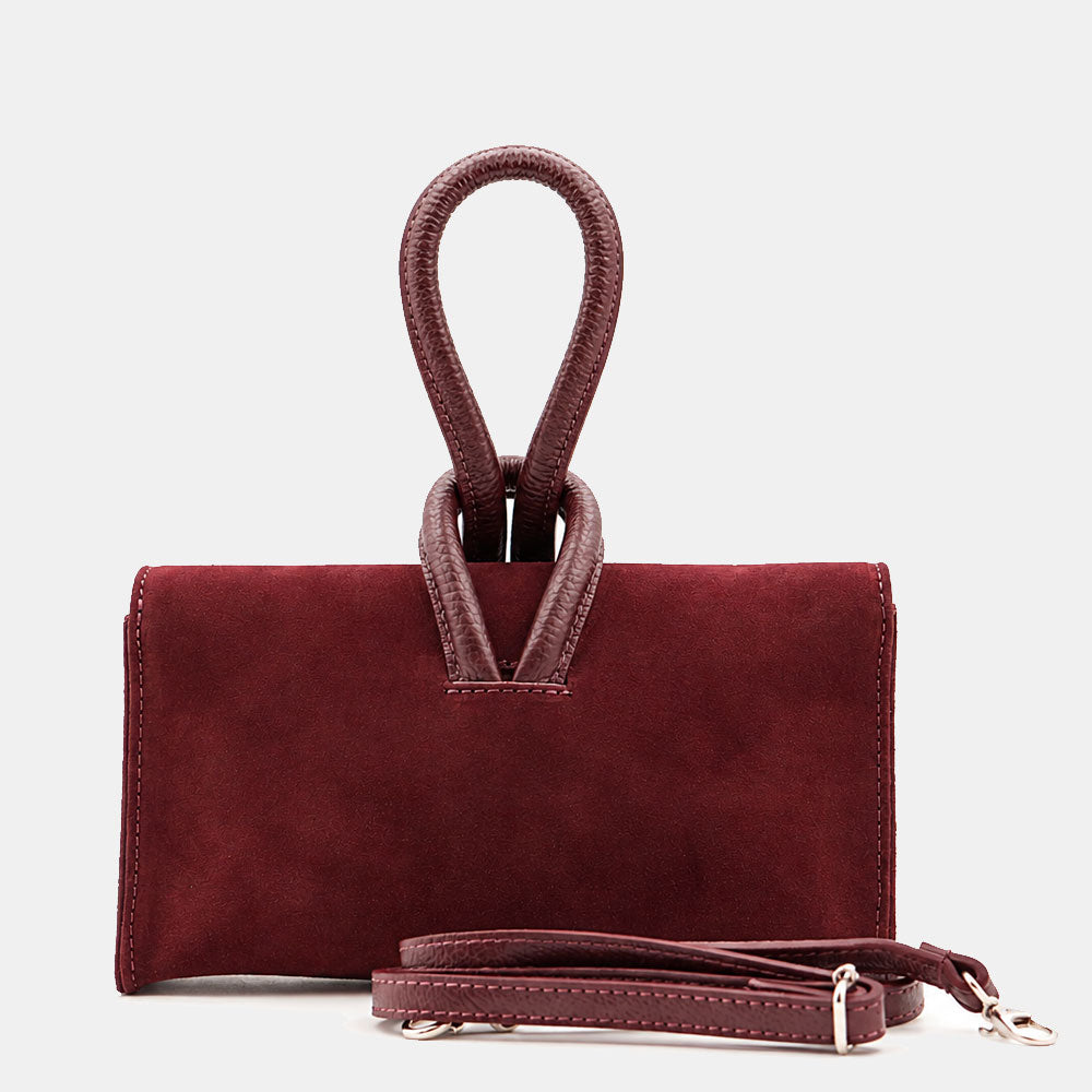 Borsa Clutch a Mano con Tracolla VIAVERDI in Camoscio Bordeaux Made in Italy linea Castiglione
