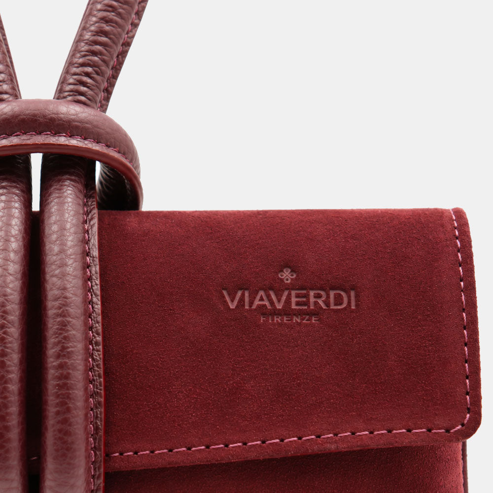 Borsa Clutch a Mano con Tracolla VIAVERDI in Camoscio Bordeaux Made in Italy linea Castiglione