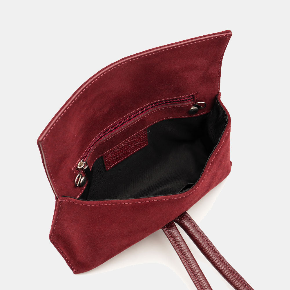 Borsa Clutch a Mano con Tracolla VIAVERDI in Camoscio Bordeaux Made in Italy linea Castiglione