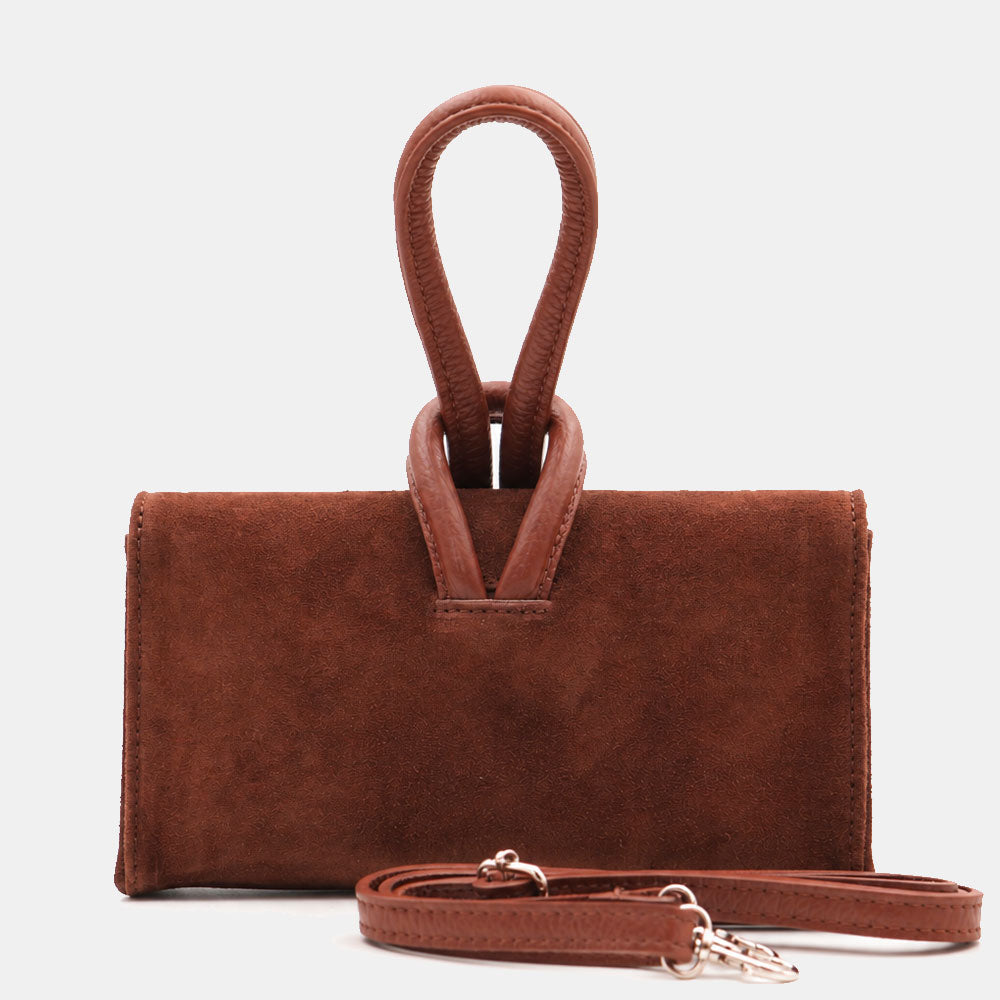 Borsa Clutch a Mano con Tracolla VIAVERDI in Camoscio Marrone Made in Italy linea Castiglione