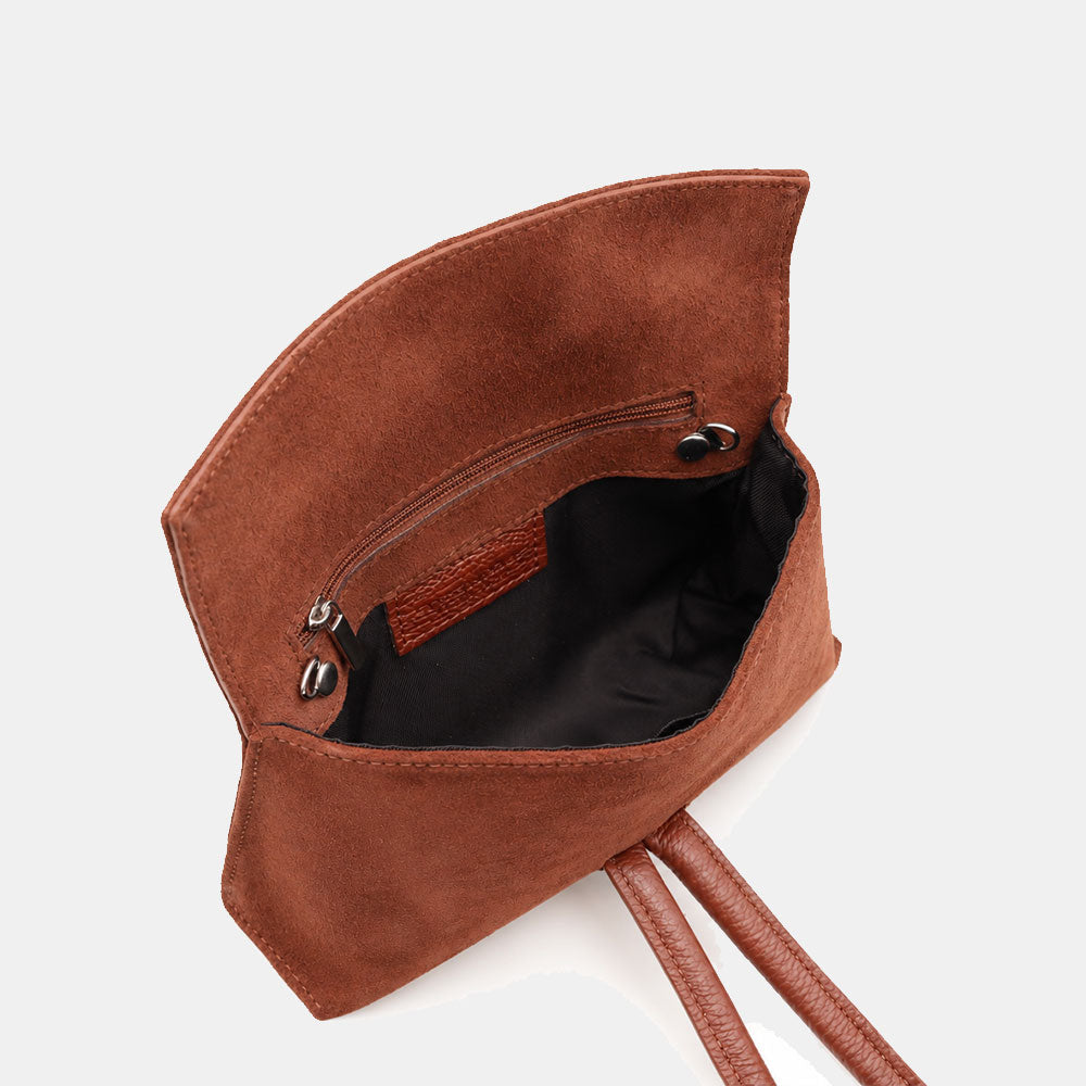Borsa Clutch a Mano con Tracolla VIAVERDI in Camoscio Marrone Made in Italy linea Castiglione