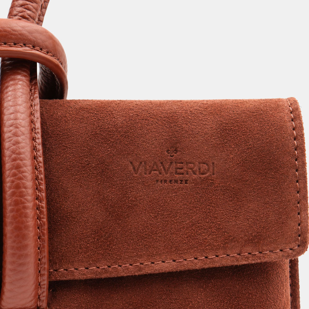Borsa Clutch a Mano con Tracolla VIAVERDI in Camoscio Marrone Made in Italy linea Castiglione