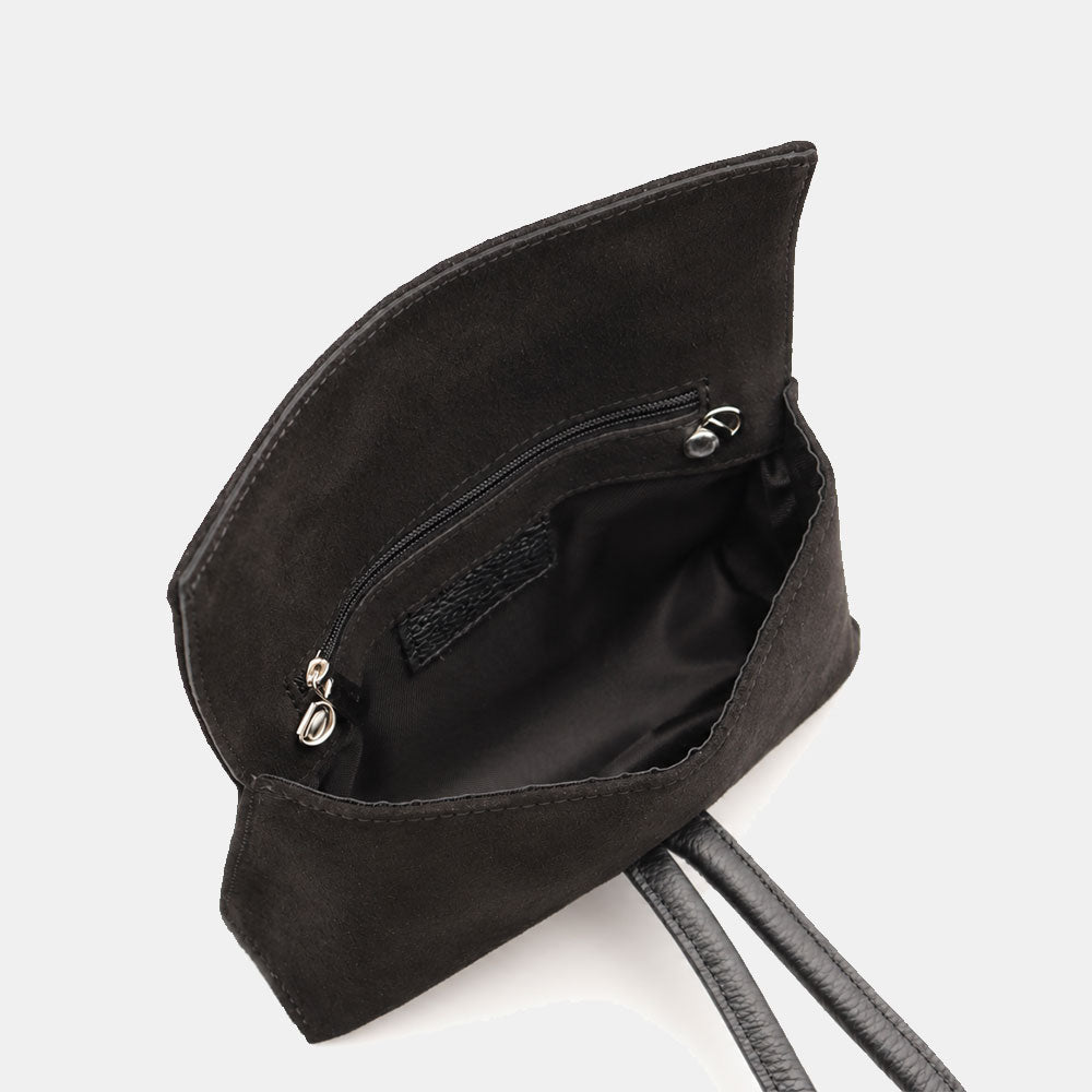 Borsa Clutch a Mano con Tracolla VIAVERDI in Camoscio Nero Made in Italy linea Castiglione
