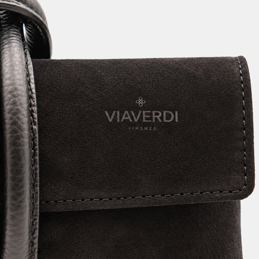 Borsa Clutch a Mano con Tracolla VIAVERDI in Camoscio Nero Made in Italy linea Castiglione