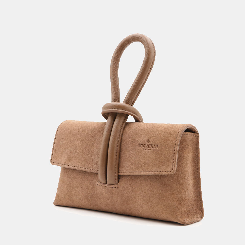 Borsa Clutch a Mano con Tracolla VIAVERDI in Camoscio Taupe Made in Italy linea Castiglione