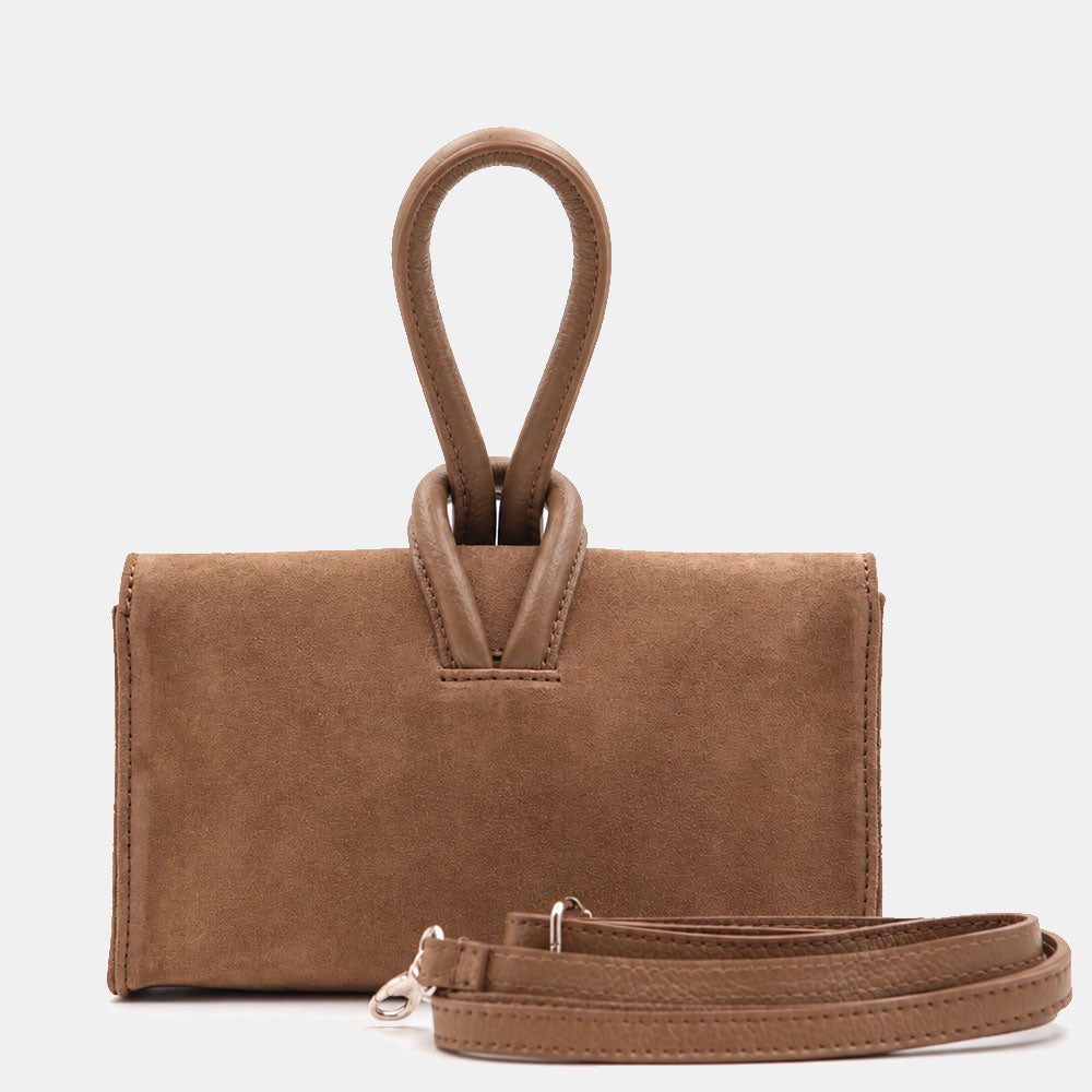 Borsa Clutch a Mano con Tracolla VIAVERDI in Camoscio Taupe Made in Italy linea Castiglione