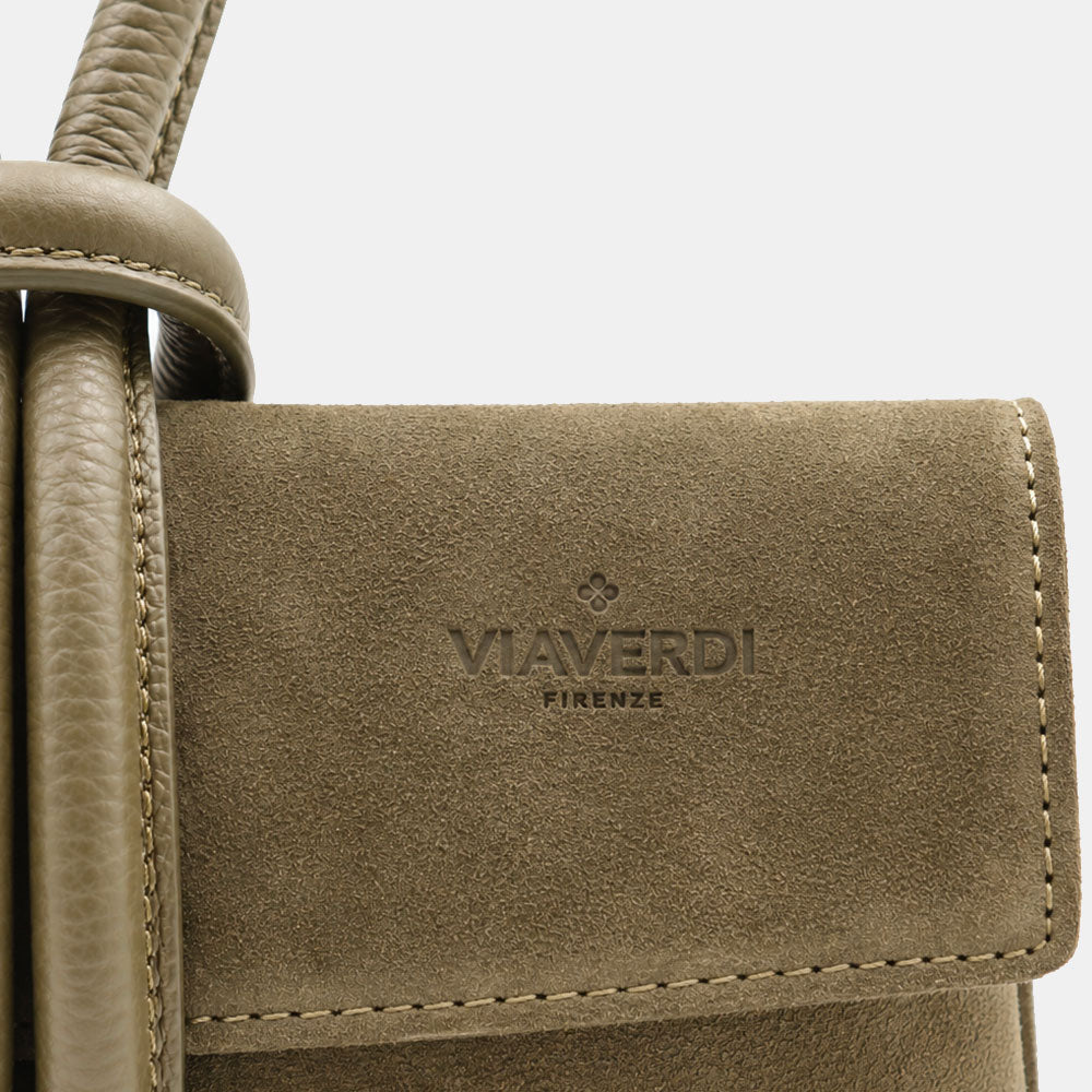 Borsa Clutch a Mano con Tracolla VIAVERDI in Camoscio Verde Made in Italy linea Castiglione