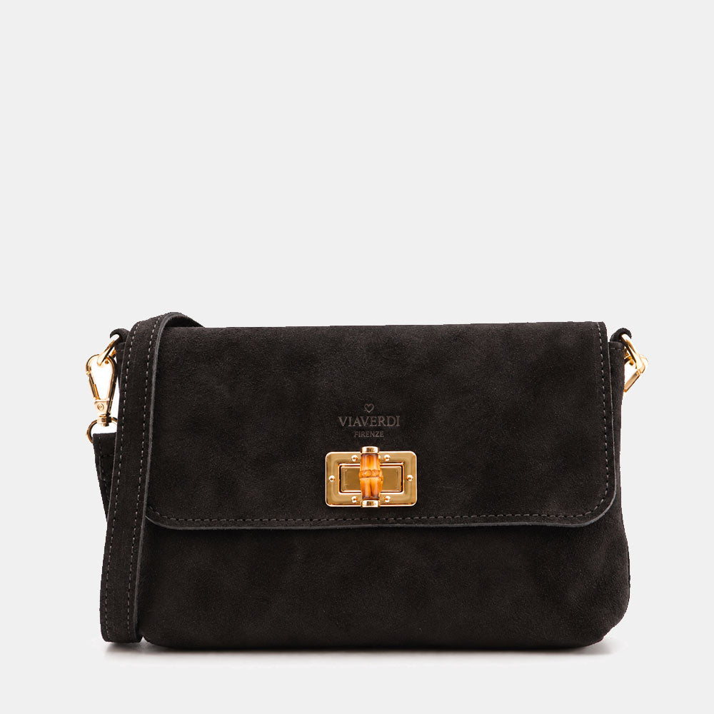 Borsa Clutch a Spalla VIAVERDI in Camoscio Nera Made in Italy linea Volterra