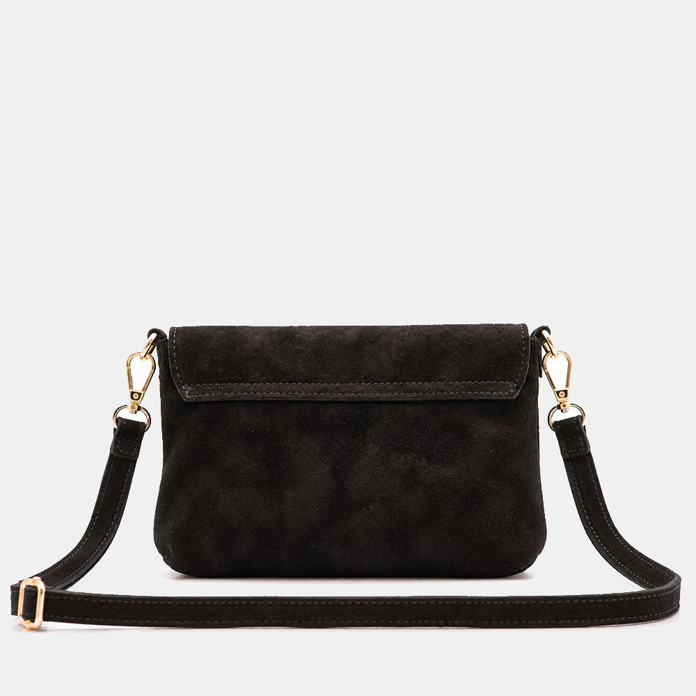 Borsa Clutch a Spalla VIAVERDI in Camoscio Nera Made in Italy linea Volterra