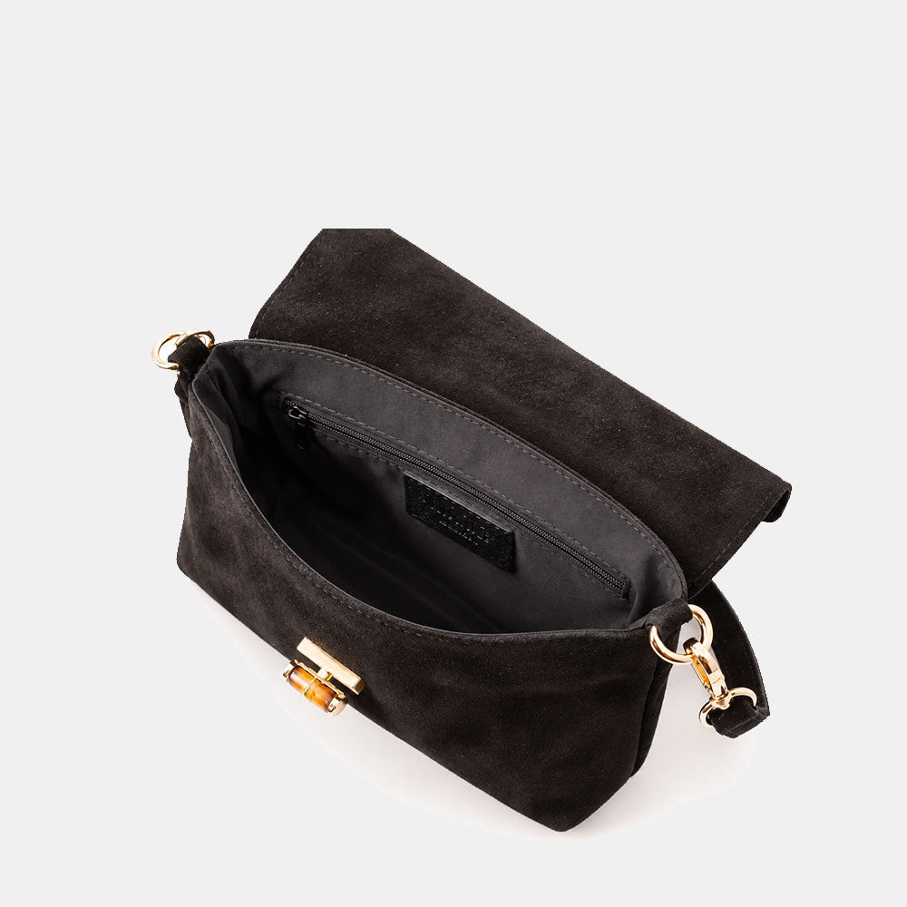 Borsa Clutch a Spalla VIAVERDI in Camoscio Nera Made in Italy linea Volterra