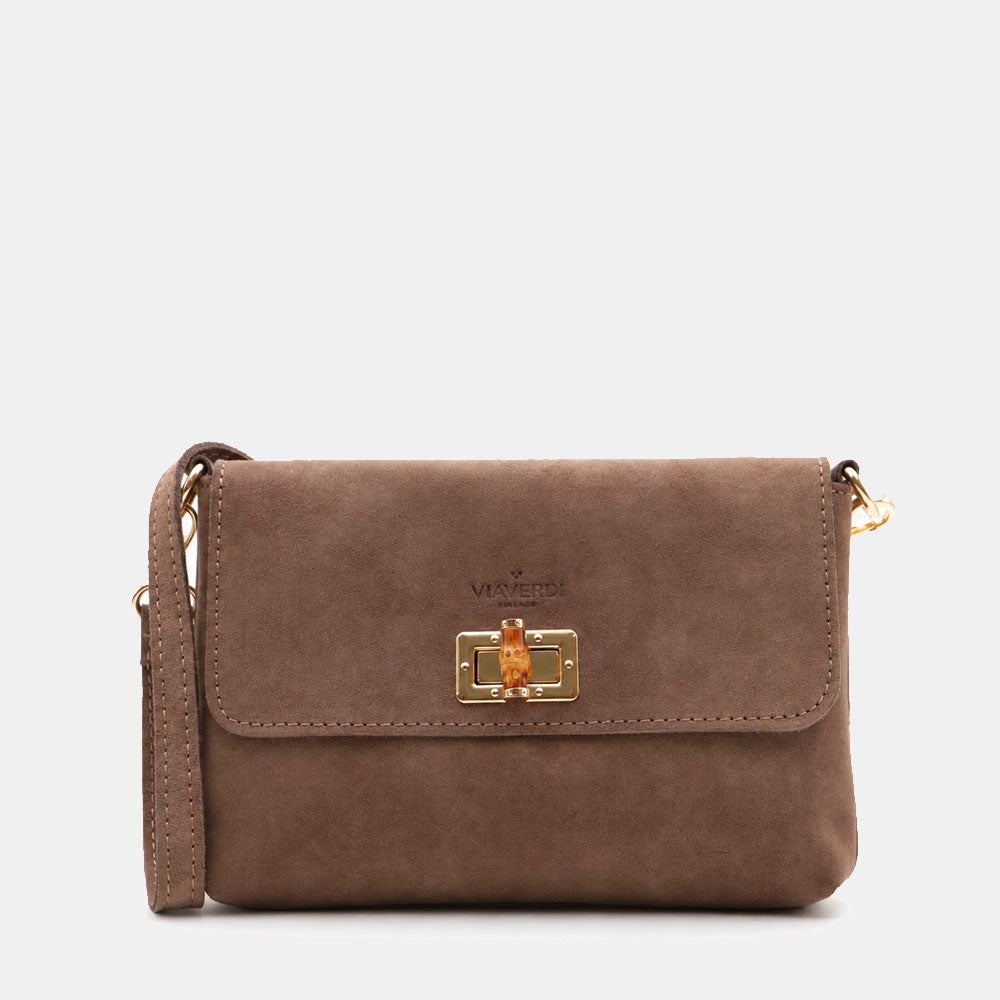 Borsa Clutch a Spalla VIAVERDI in Camoscio Taupe Made in Italy linea Volterra