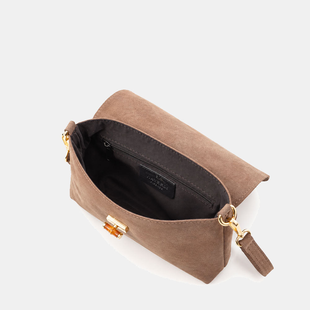 Borsa Clutch a Spalla VIAVERDI in Camoscio Taupe Made in Italy linea Volterra