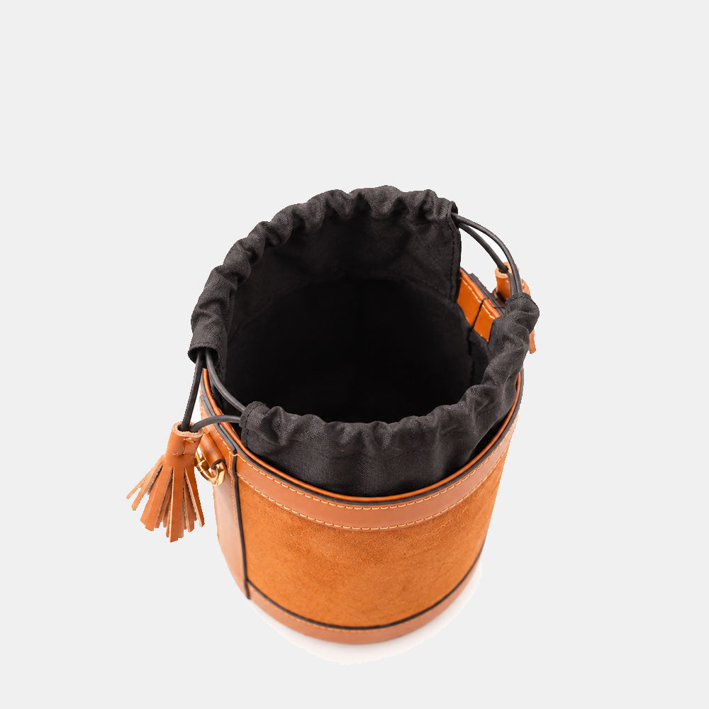 Borsa Secchiello a Mano VIAVERDI in Camoscio e Pelle Marrone Made in Italy linea Pienza