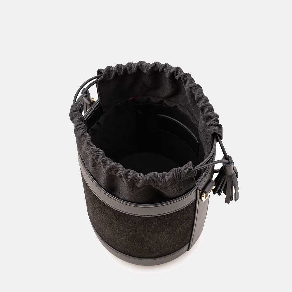 Bucket Bag ViaVerdi in Black Suede and Leather Made in Italy – Line Pienza
