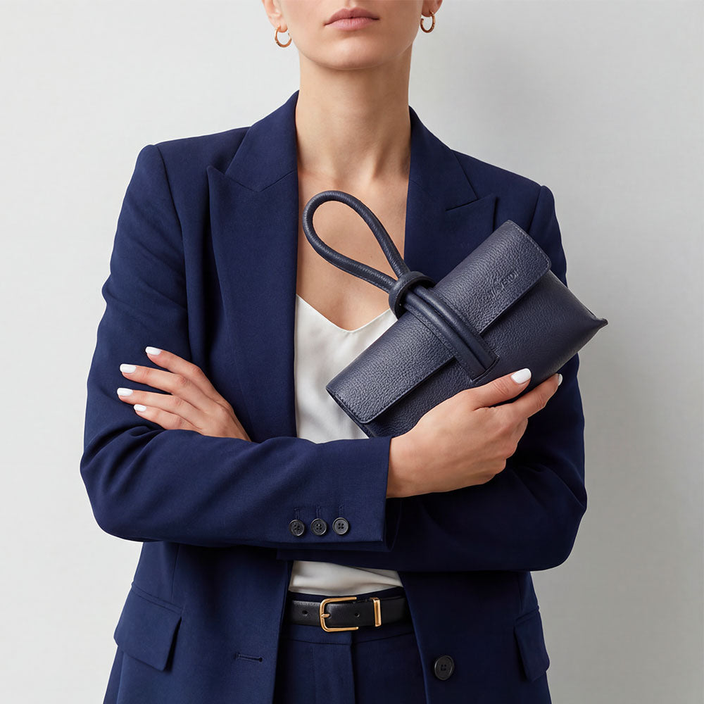 Borsa Clutch a Mano con Tracolla VIAVERDI in Pelle Blu Made in Italy linea Castiglione