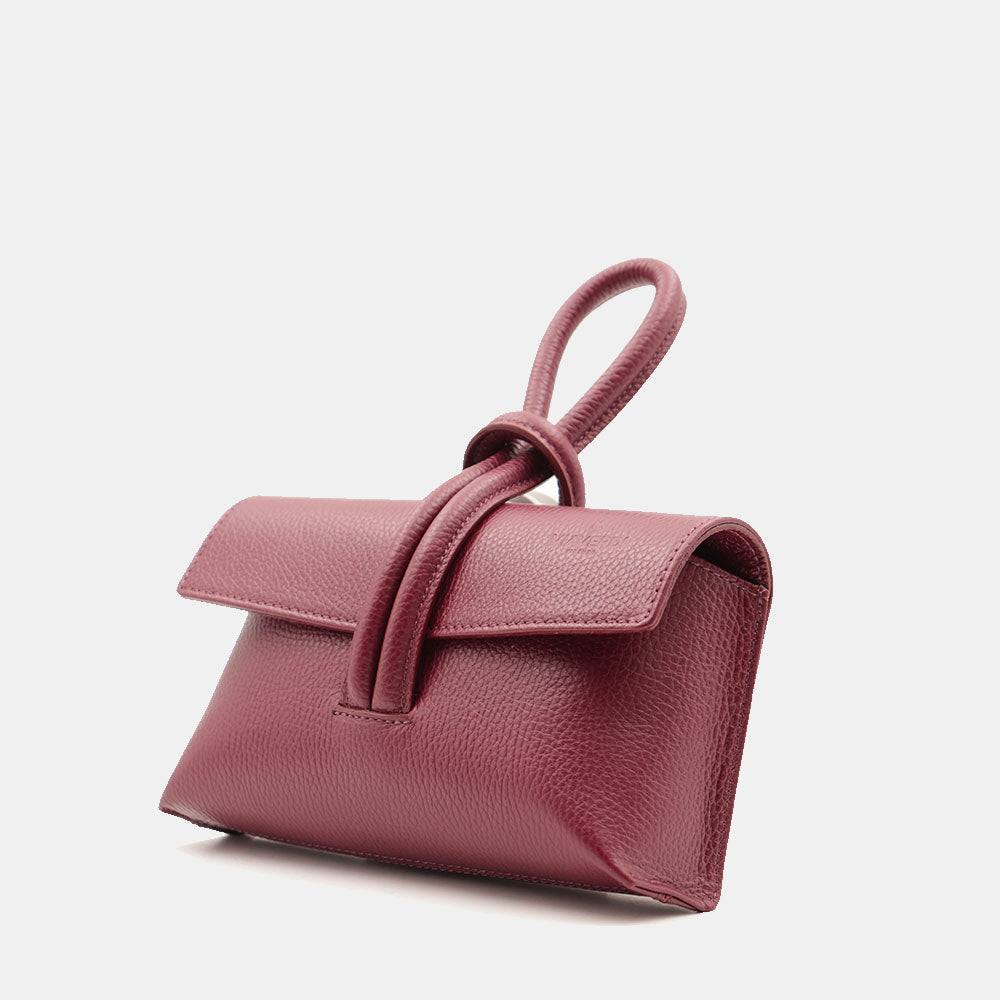 Borsa Clutch a Mano con Tracolla VIAVERDI in Pelle Bordeaux Made in Italy linea Castiglione