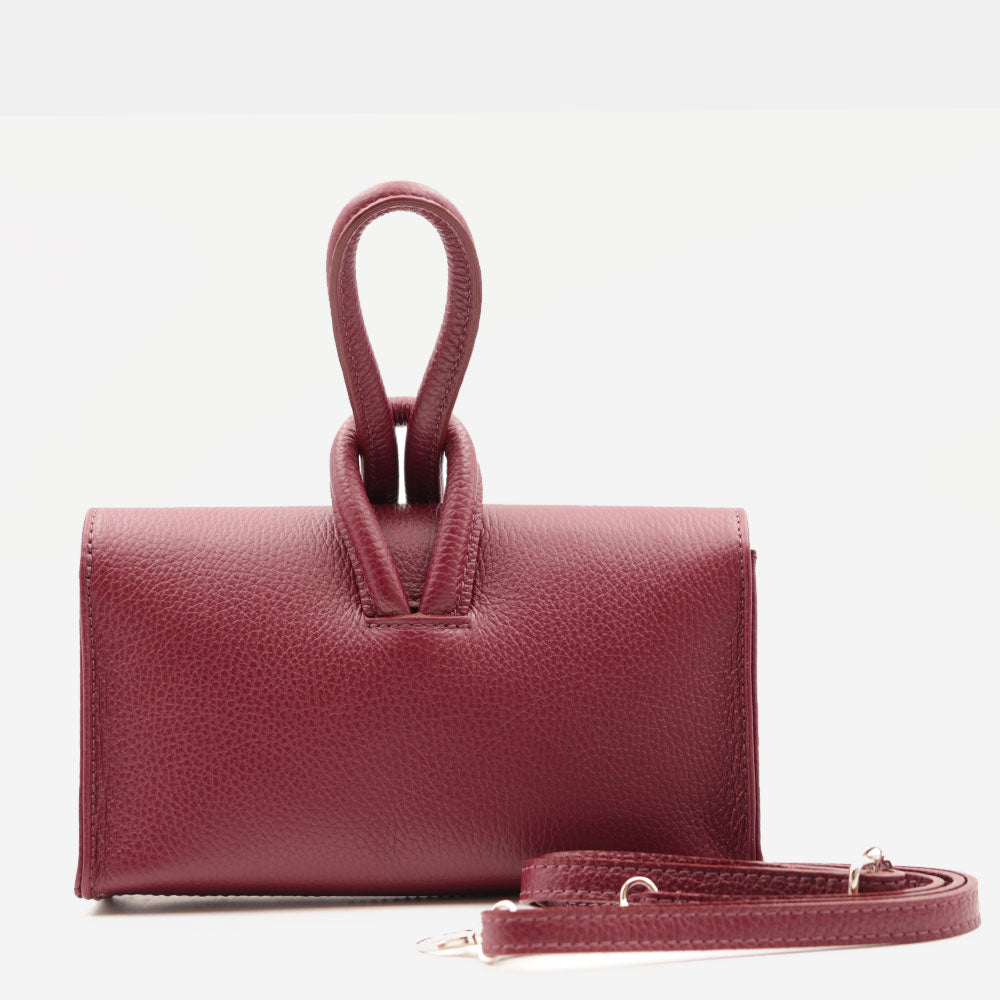 Borsa Clutch a Mano con Tracolla VIAVERDI in Pelle Bordeaux Made in Italy linea Castiglione