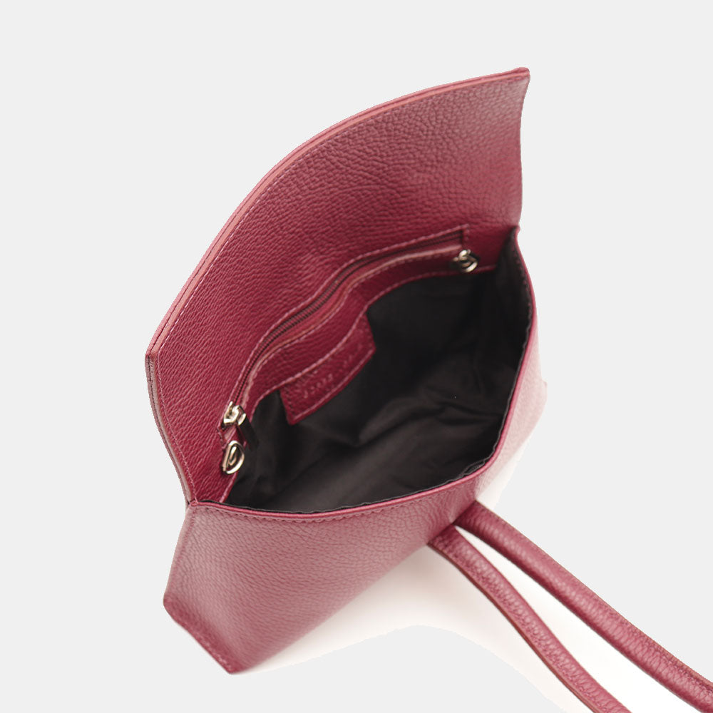 Borsa Clutch a Mano con Tracolla VIAVERDI in Pelle Bordeaux Made in Italy linea Castiglione