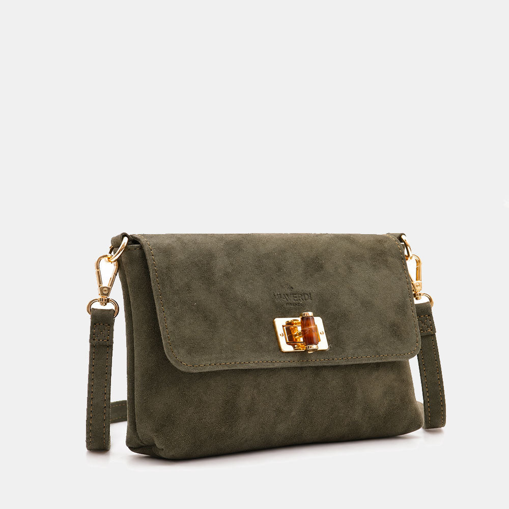 Borsa Clutch a Spalla VIAVERDI in Camoscio Verde Made in Italy linea Volterra