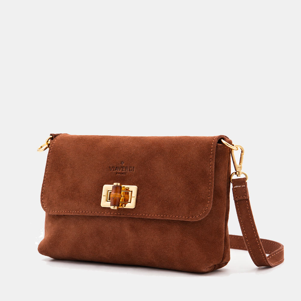 Borsa Clutch a Spalla VIAVERDI in Camoscio Marrone Made in Italy linea Volterra