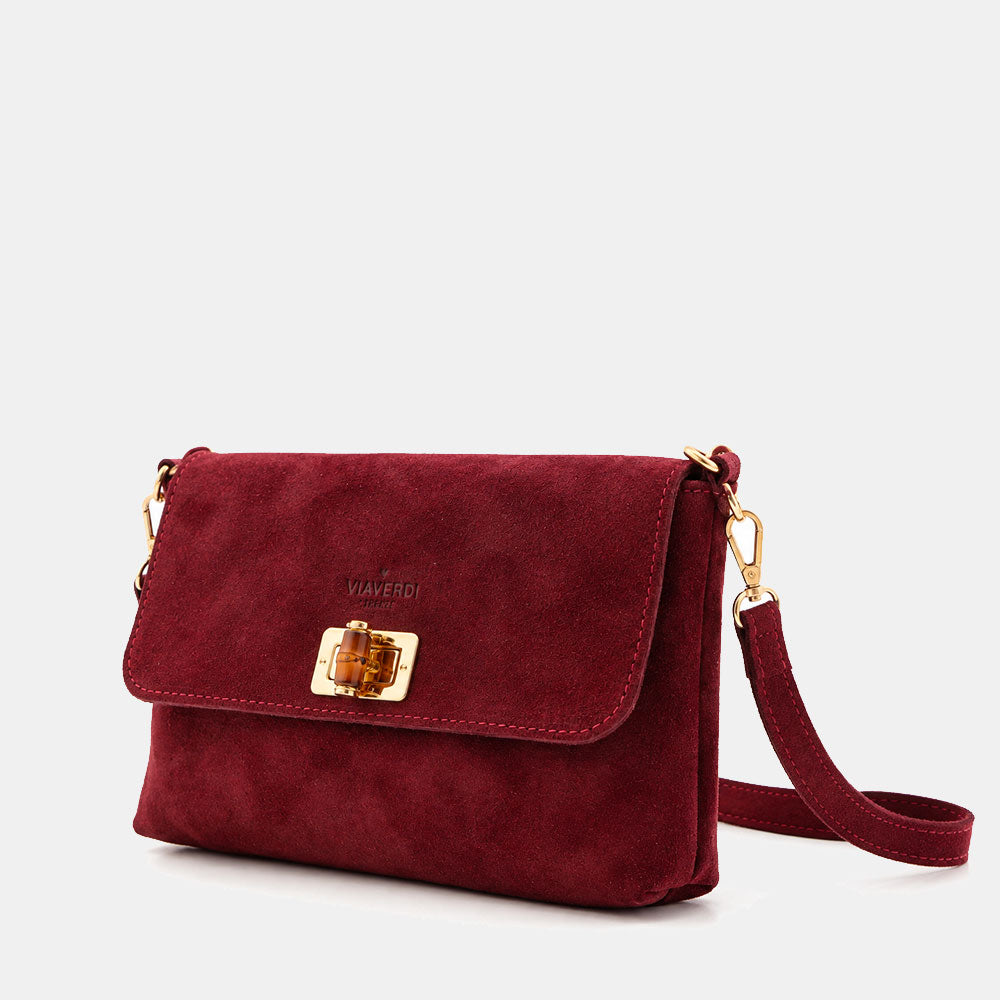 Borsa Clutch a Spalla VIAVERDI in Camoscio Bordeaux Made in Italy linea Volterra