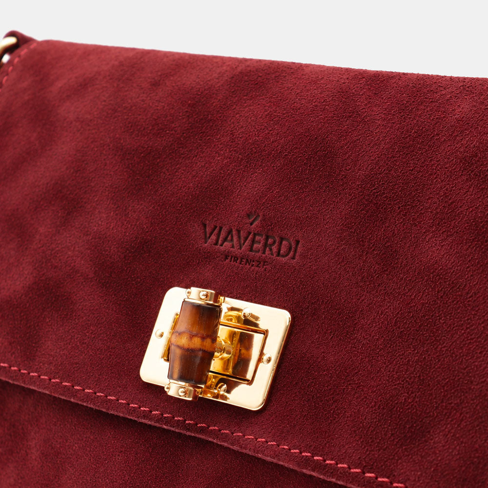 Borsa Clutch a Spalla VIAVERDI in Camoscio Bordeaux Made in Italy linea Volterra