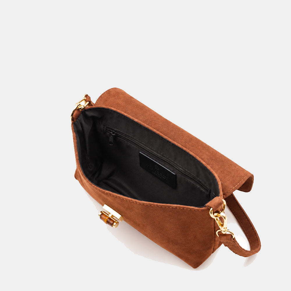 Borsa Clutch a Spalla VIAVERDI in Camoscio Marrone Made in Italy linea Volterra