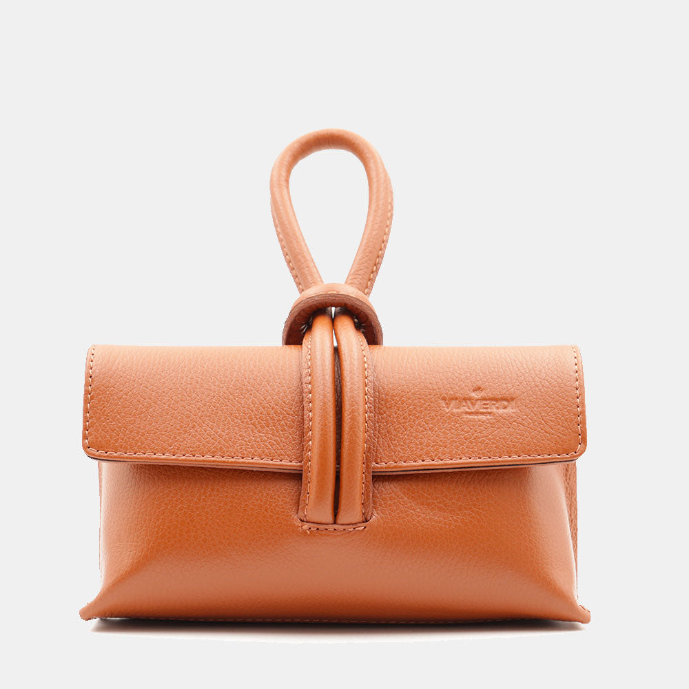 Borsa Clutch a Mano con Tracolla VIAVERDI in Pelle color Cuoio Made in Italy linea Castiglione