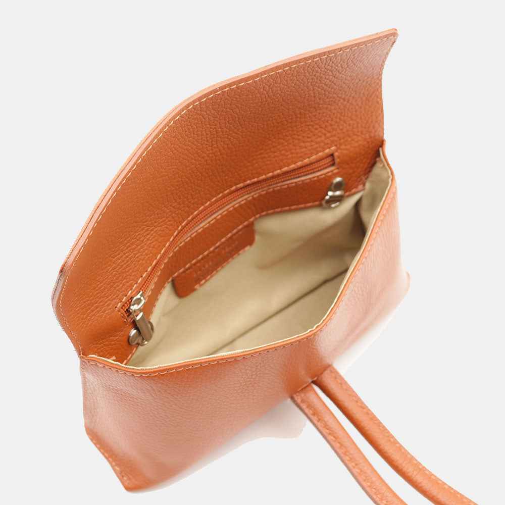 Borsa Clutch a Mano con Tracolla VIAVERDI in Pelle color Cuoio Made in Italy linea Castiglione