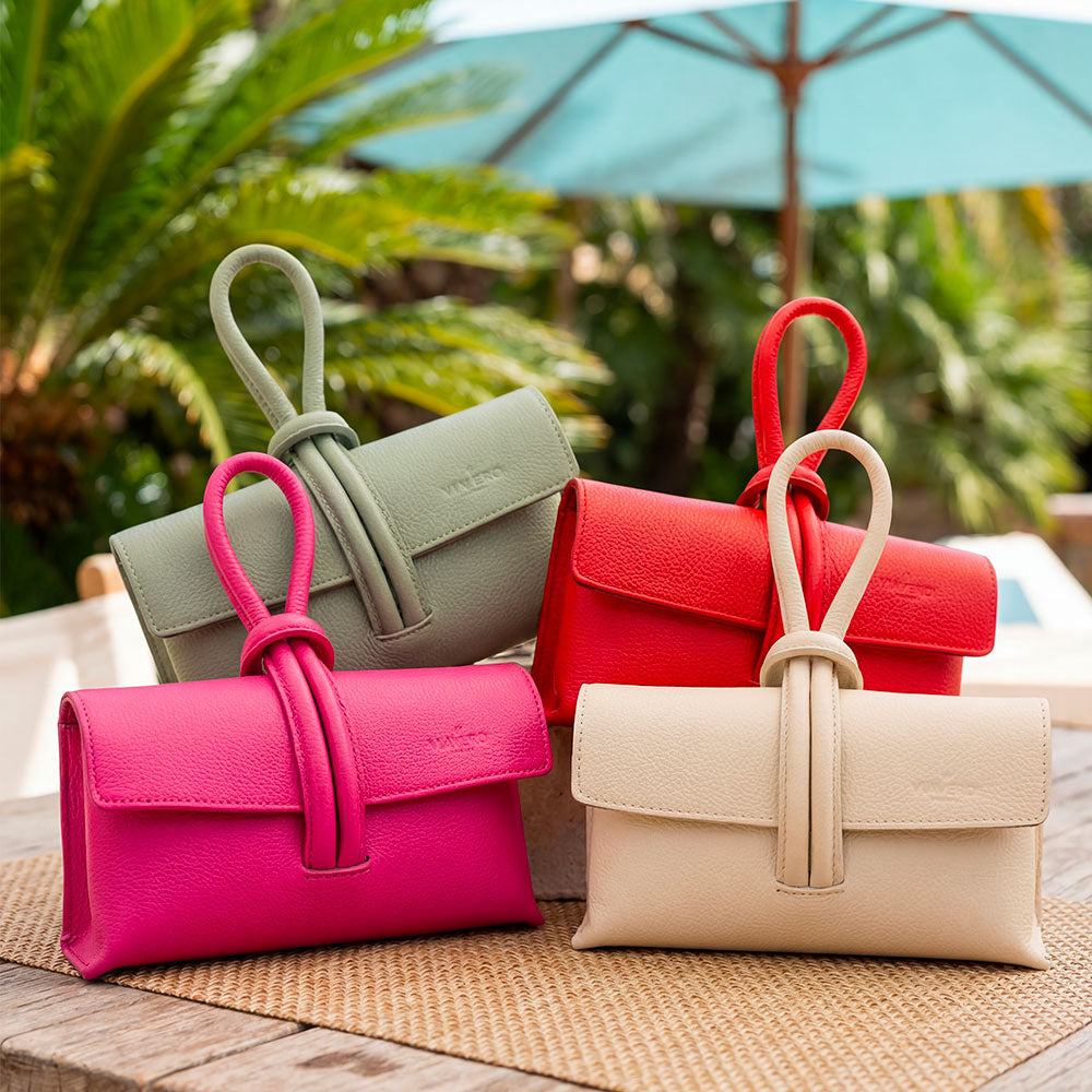 Borsa Clutch a Mano con Tracolla VIAVERDI in Pelle color Cuoio Made in Italy linea Castiglione