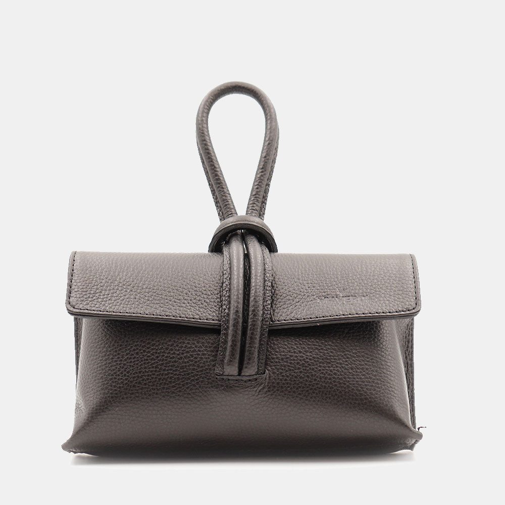 Borsa Clutch a Mano con Tracolla VIAVERDI in Pelle Nera Made in Italy linea Castiglione