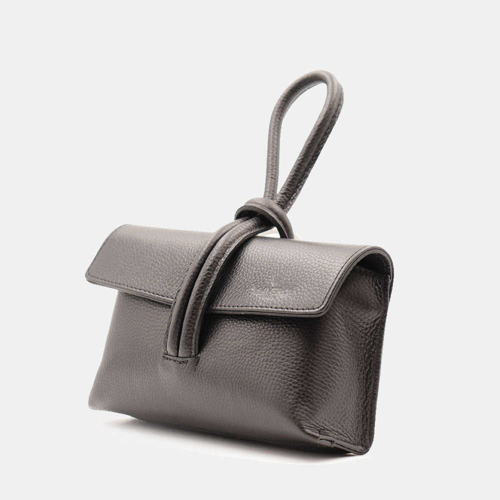Borsa Clutch a Mano con Tracolla VIAVERDI in Pelle Nera Made in Italy linea Castiglione