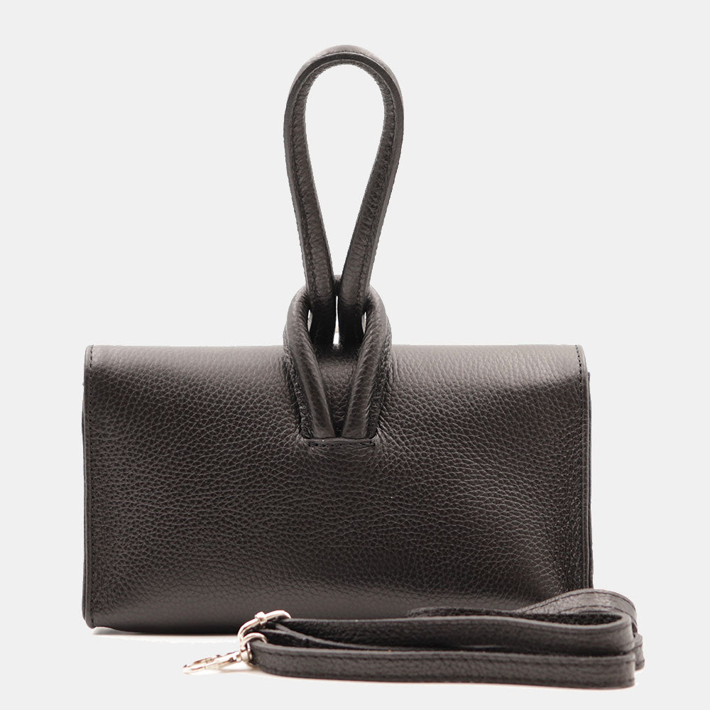 VIAVERDI Clutch Handbag with Shoulder Strap in Black Leather Made in Italy – Castiglione Collection