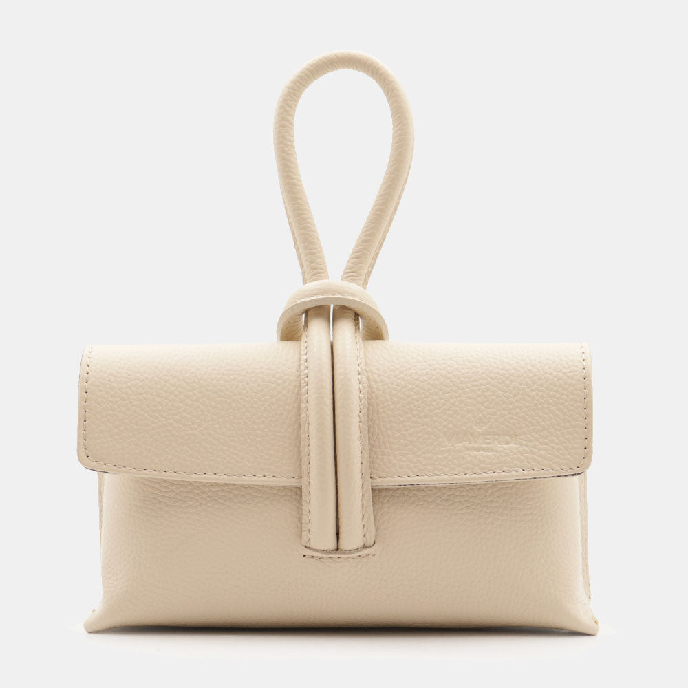 Borsa Clutch a Mano con Tracolla VIAVERDI in Pelle Avorio Made in Italy linea Castiglione