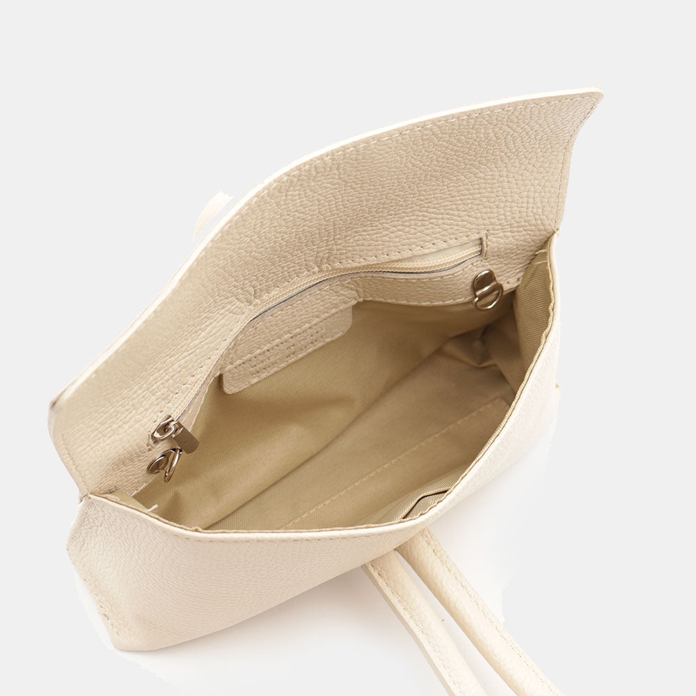 Borsa Clutch a Mano con Tracolla VIAVERDI in Pelle Avorio Made in Italy linea Castiglione