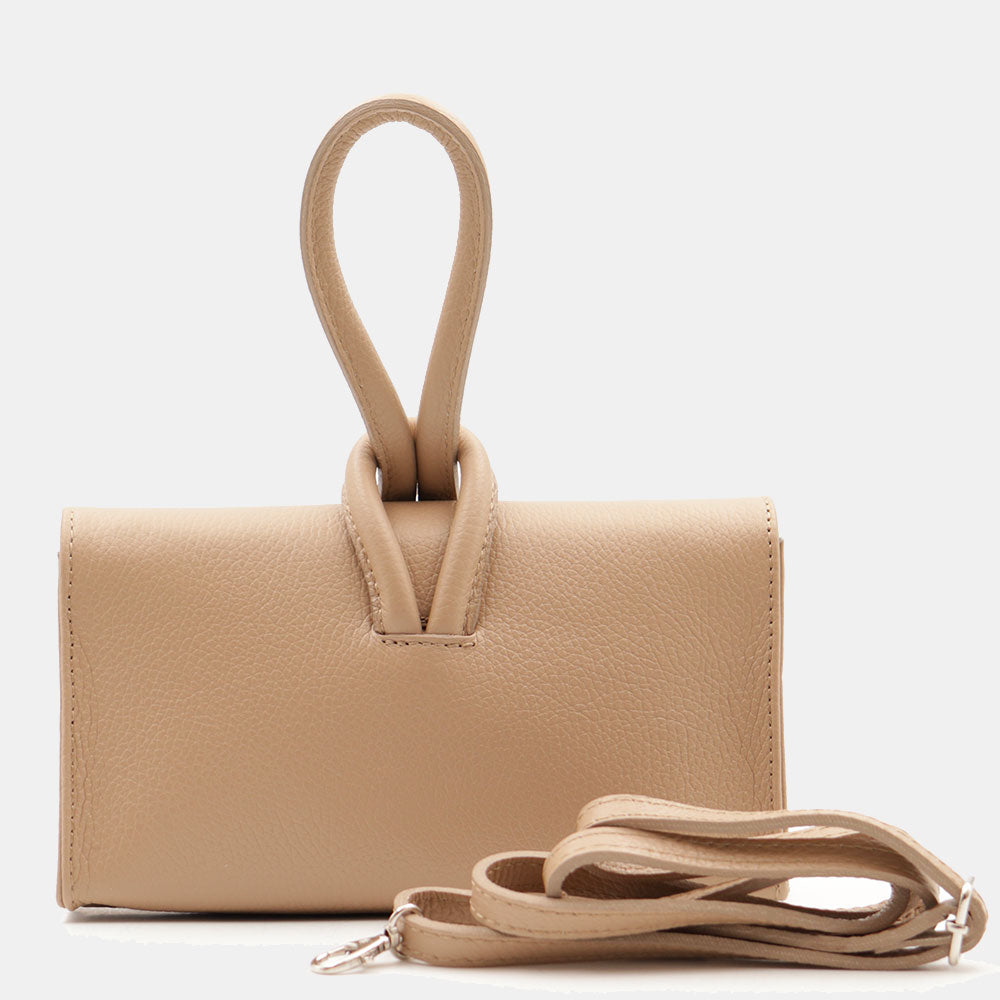 VIAVERDI Clutch Handbag with Shoulder Strap in Beige Leather Made in Italy – Castiglione Collection