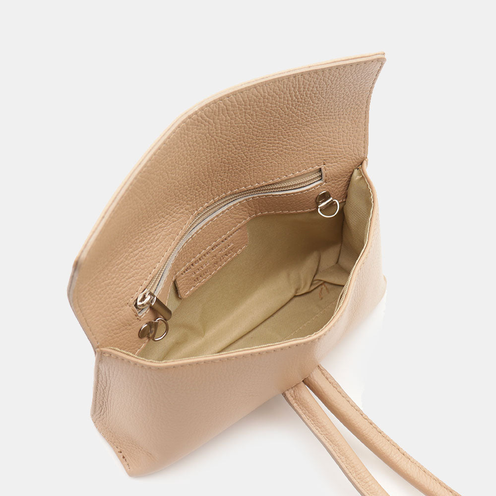 VIAVERDI Clutch Handbag with Shoulder Strap in Beige Leather Made in Italy – Castiglione Collection