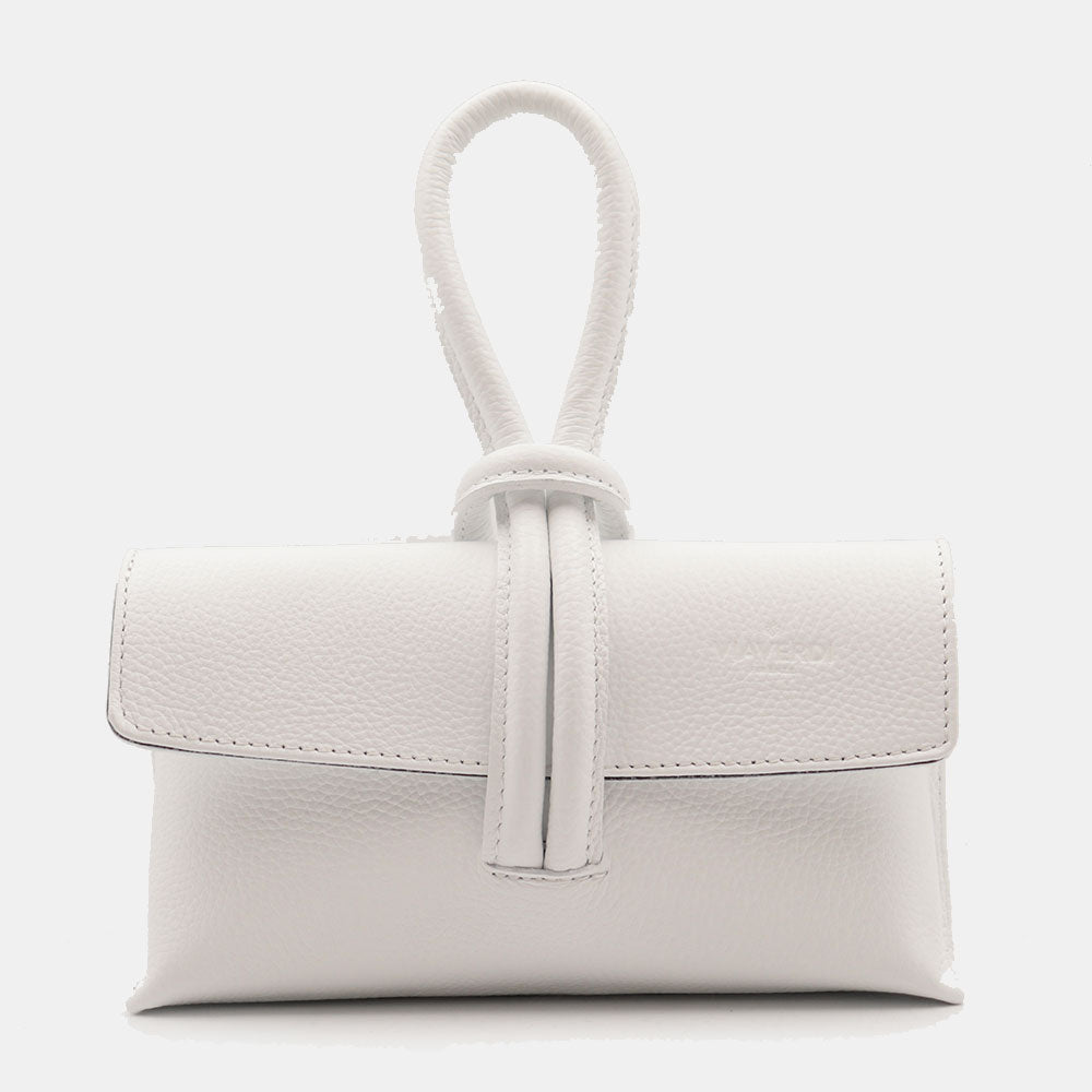 Borsa Clutch a Mano con Tracolla VIAVERDI in Pelle Bianca Made in Italy linea Castiglione
