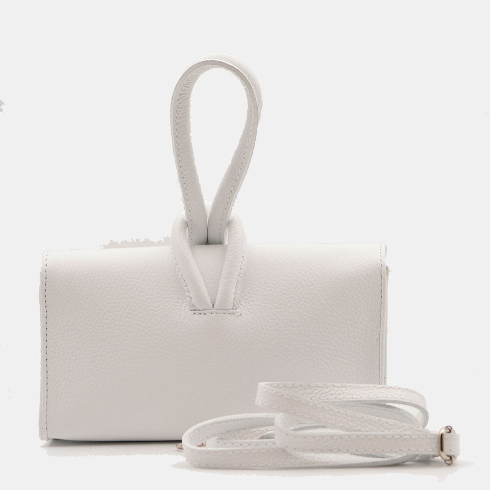 Borsa Clutch a Mano con Tracolla VIAVERDI in Pelle Bianca Made in Italy linea Castiglione