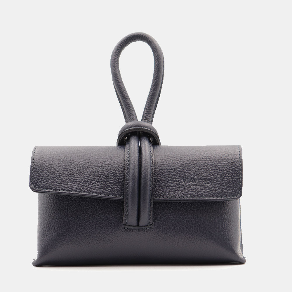 Borsa Clutch a Mano con Tracolla VIAVERDI in Pelle Blu Made in Italy linea Castiglione