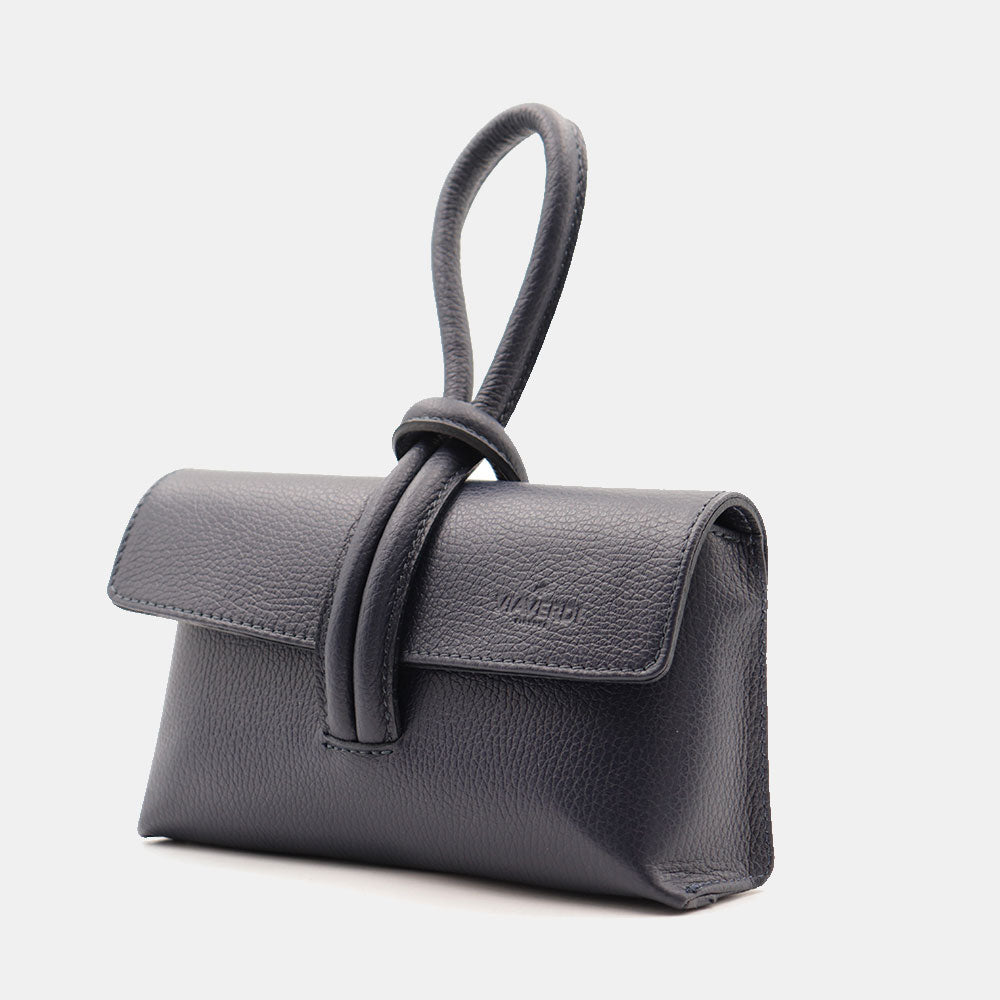 Borsa Clutch a Mano con Tracolla VIAVERDI in Pelle Blu Made in Italy linea Castiglione