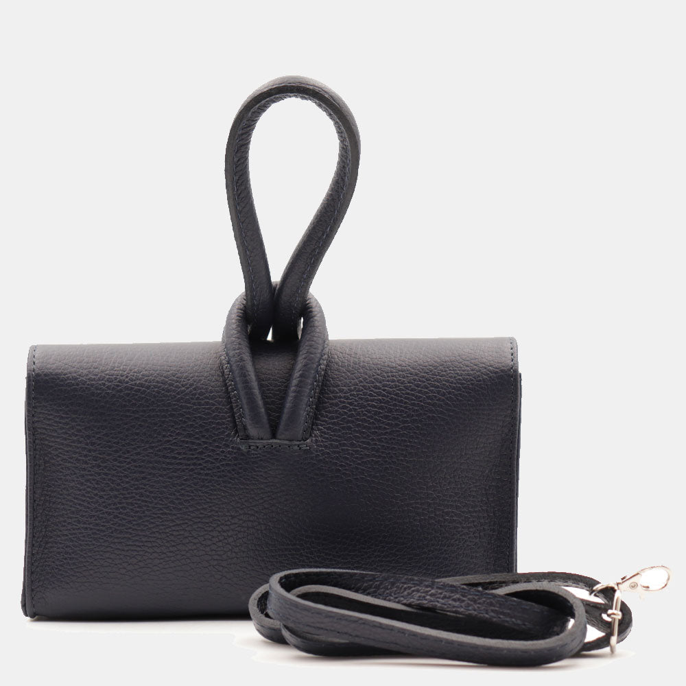 Borsa Clutch a Mano con Tracolla VIAVERDI in Pelle Blu Made in Italy linea Castiglione