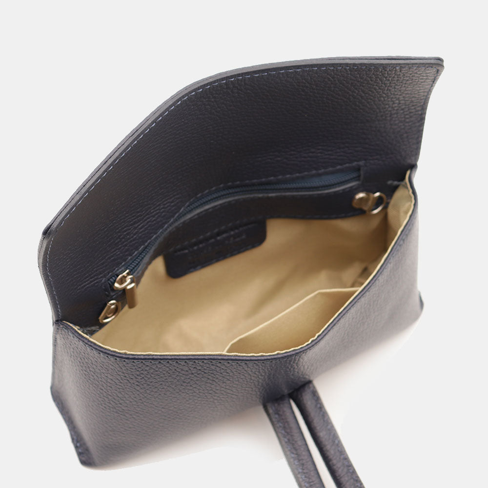 Borsa Clutch a Mano con Tracolla VIAVERDI in Pelle Blu Made in Italy linea Castiglione