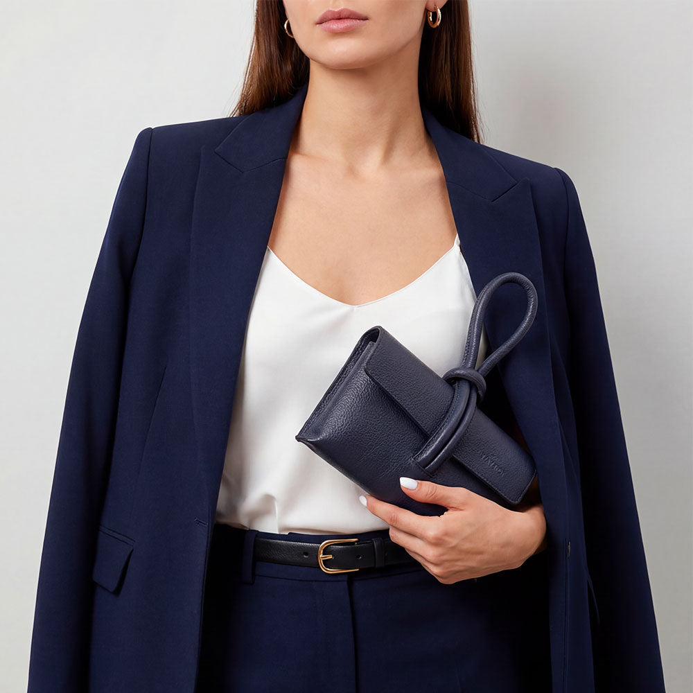 VIAVERDI Clutch Handbag with Shoulder Strap in Blue Leather Made in Italy – Castiglione Collection
