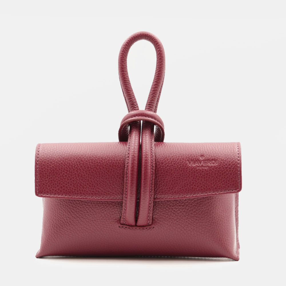 Borsa Clutch a Mano con Tracolla VIAVERDI in Pelle Bordeaux Made in Italy linea Castiglione