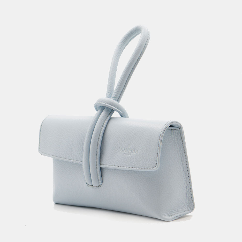 Borsa Clutch a Mano con Tracolla VIAVERDI in Pelle Celeste Made in Italy linea Castiglione