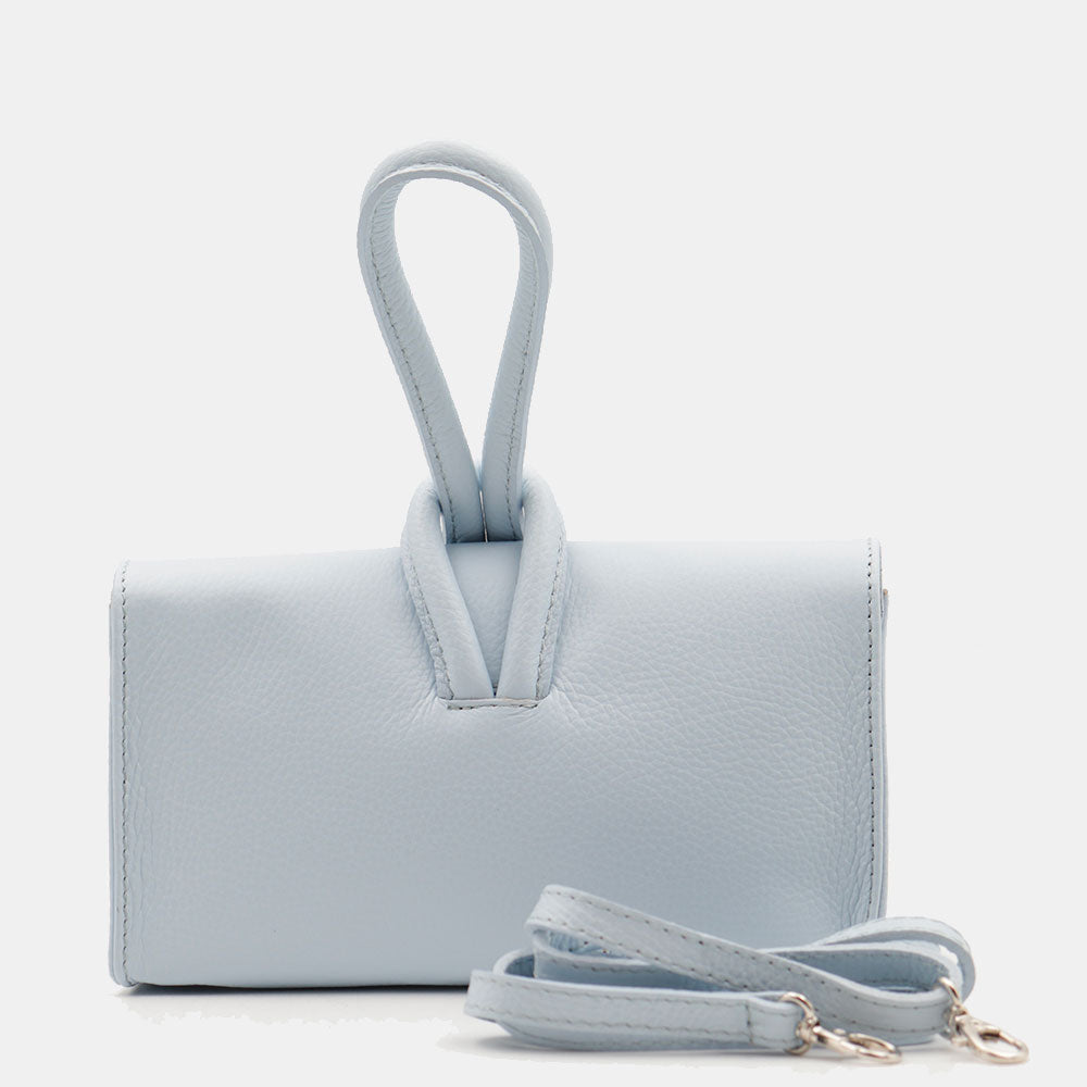VIAVERDI Clutch Handbag with Shoulder Strap in Light Blue Leather Made in Italy – Castiglione Collection