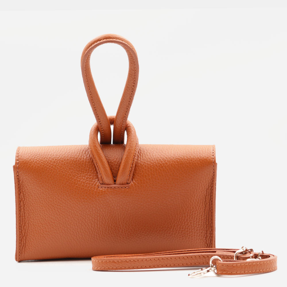VIAVERDI Clutch Handbag with Shoulder Strap in Cognac Leather Made in Italy – Castiglione Collection