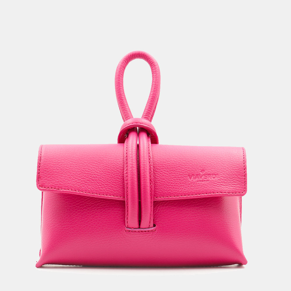 Borsa Clutch a Mano con Tracolla VIAVERDI in Pelle Fucsia Made in Italy linea Castiglione